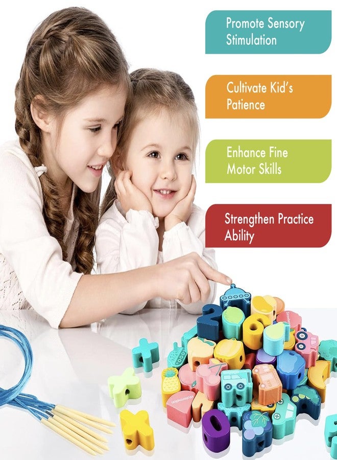 Kidology 49 Pcs Lacing Wooden Letters ABC Alphabet Beads - Motor Skills Toys for Toddler Preschool Games, Homeschool Supplies, Early Spelling Activities, Learning Materials - Image 2